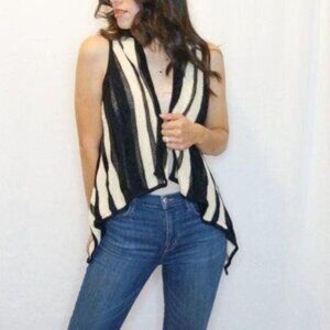 Cream & Black Striped Knit Vest Asymmetrical Hem Size S